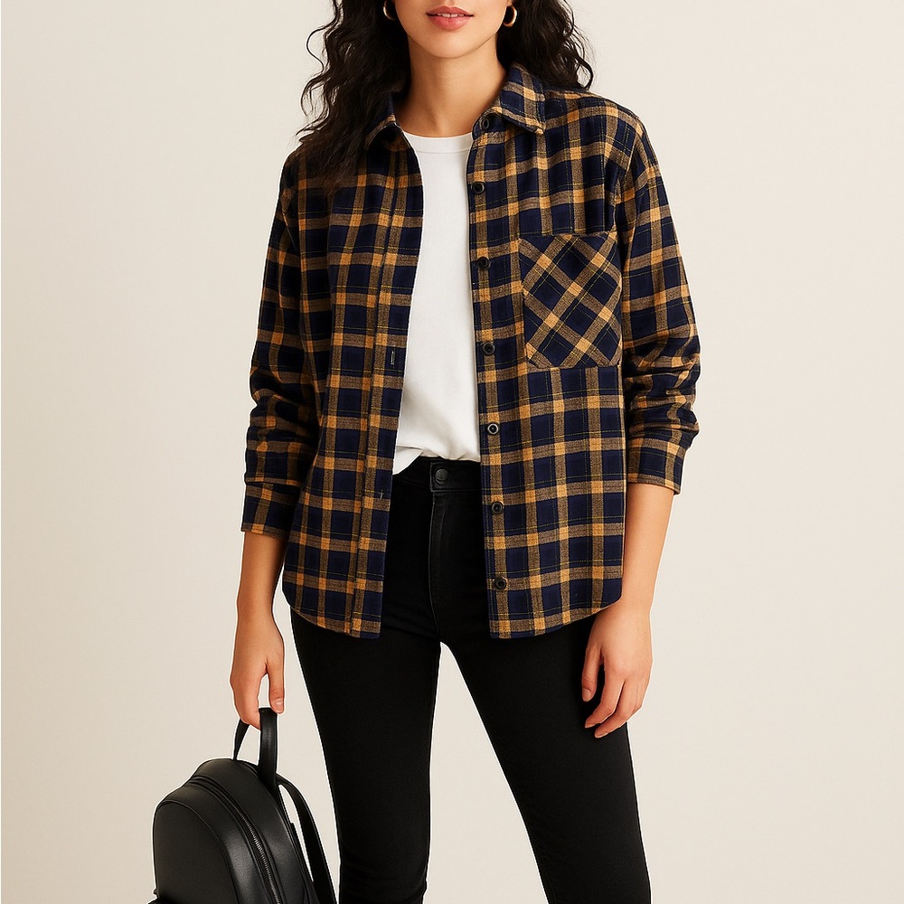 Scotch & Soda Navy and Mustard Plaid Shirt